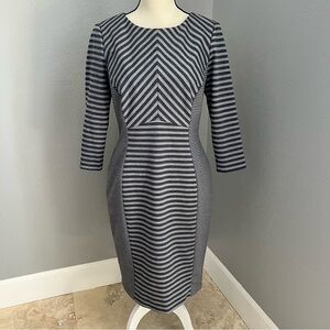 ANTONIO MELANI Black and White Sheath Dress 3/4 Sleeve Crew Neck
